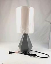 Gray Geometric Base Table Lamp White Drum Shade Corded Wall Switch