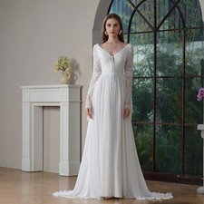 Bohemian Style Wedding Dresses Lace V-neck Wedding Dress Long Sleeved Backless