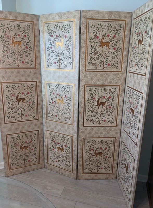 Decorative Crafts Inc 4-Panel Foldable Wood Room Divider Screen Floral Deer 78in