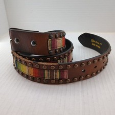 Womens Brown LEATHER ariat Western Aztec belt NO BUCKLE Sz Med