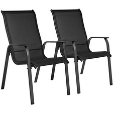 Set of 2 Outdoor Texteline Stackable Dining Chairs with Backrest/ Armrests Black