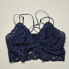 PINK Victoria's Secret Women Bra L Blue Lace Bralette Adjustable Strap Wireless