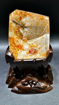 3.08LB TOP Natural Yellow gum flower quartz crystal mineral specimen+stand