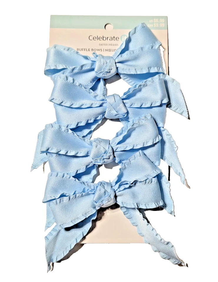 Celebrate It Easter/Holiday/Craft Ruffle BOWS 4 Pieces Blue 4" Wide NEW - Image 1 of 4