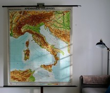 VINTAGE | 1964 |  SCHULWANDKARTE APENNINEN-HALBINSEL WANDKARTE | SCHOOL CHART