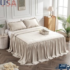 Chic Ruffle Bed Skirt Queen King Vintage Farmhouse Bedding Set W/ Shams New