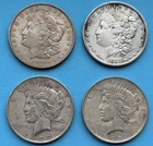 Morgan and Peace Dollar Lot of 4 (1882-P, 1921-P, 1922-P, 1923-P)