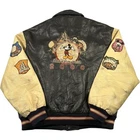 Walt Disney World Vintage Mickey Mouse Leather Jacket Men's XL Black Beige Y2K