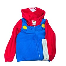 Super Mario Brothers Kids Halloween Costume One Piece W Hood XS 4/5 Red Fleece