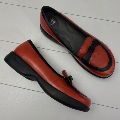 Dansko Danielle Leather Bow Loafers Women Size 36 6 Red Black Comfort Shoes Vtg