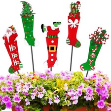 5 Pack 12'' H Metal Christmas Yard Stakes Outdoor Decorations Red and Green Chri