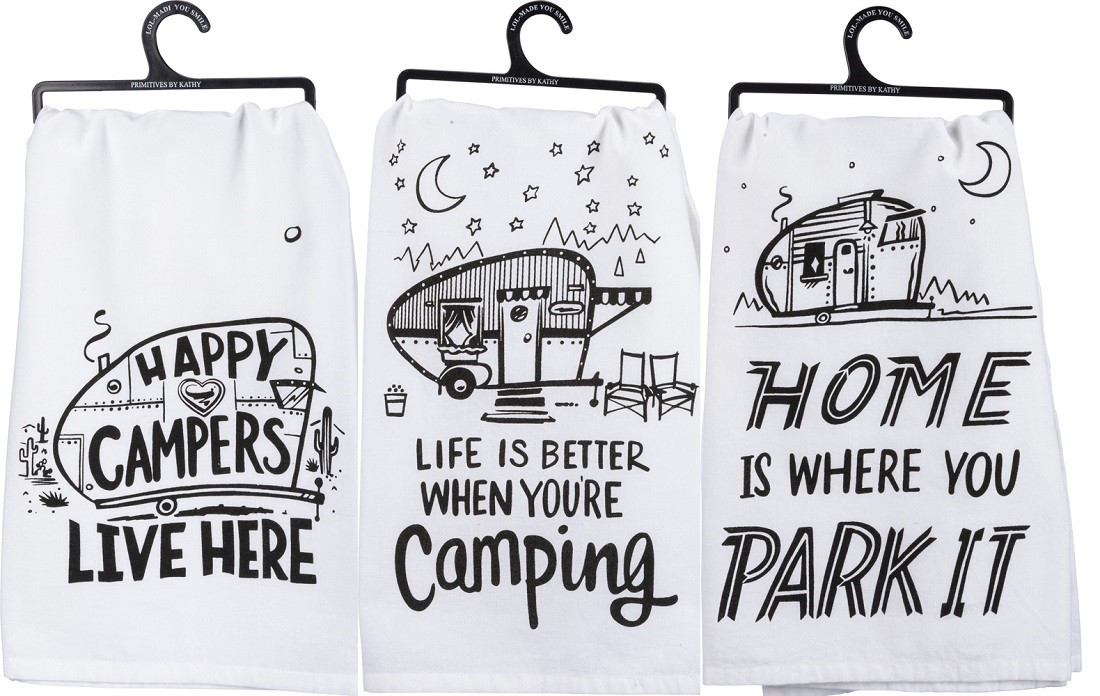 Primitives by Kathy Set of 3 Dish Towels, Happy Campers, Par