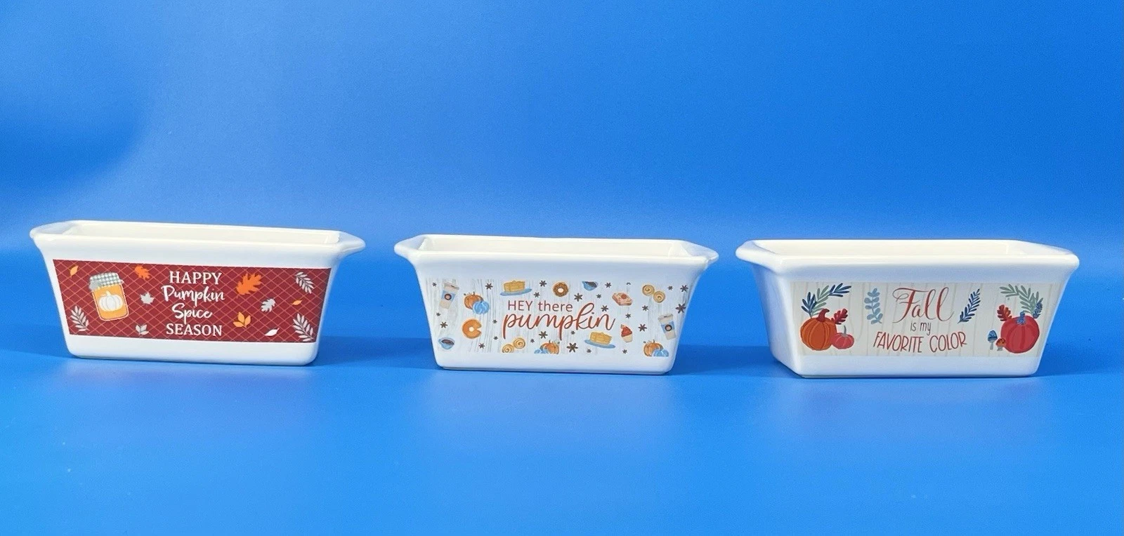 Royal Norfolk Fall Mini Loaf Pans Ceramic Set Of 3 Pumpkin Leaves