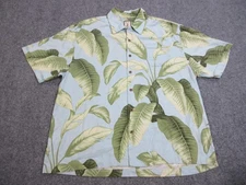 Jamaica Jaxx Shirt Mens 2XL Blue Green Silk Hawaiian Aloha Tropical Leaves Camp