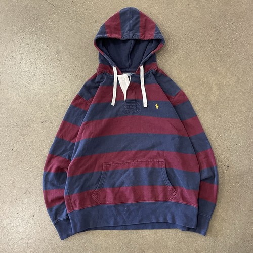 VTG Polo Ralph Lauren Hoodie Sweatshirt Men's XL Striped Pony Logo Rugby Y2K