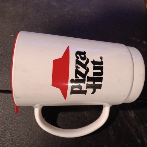 Pizza Hut Hard Plastic Beverage Mug Cup with cap~ Retro Promo Original 1980's