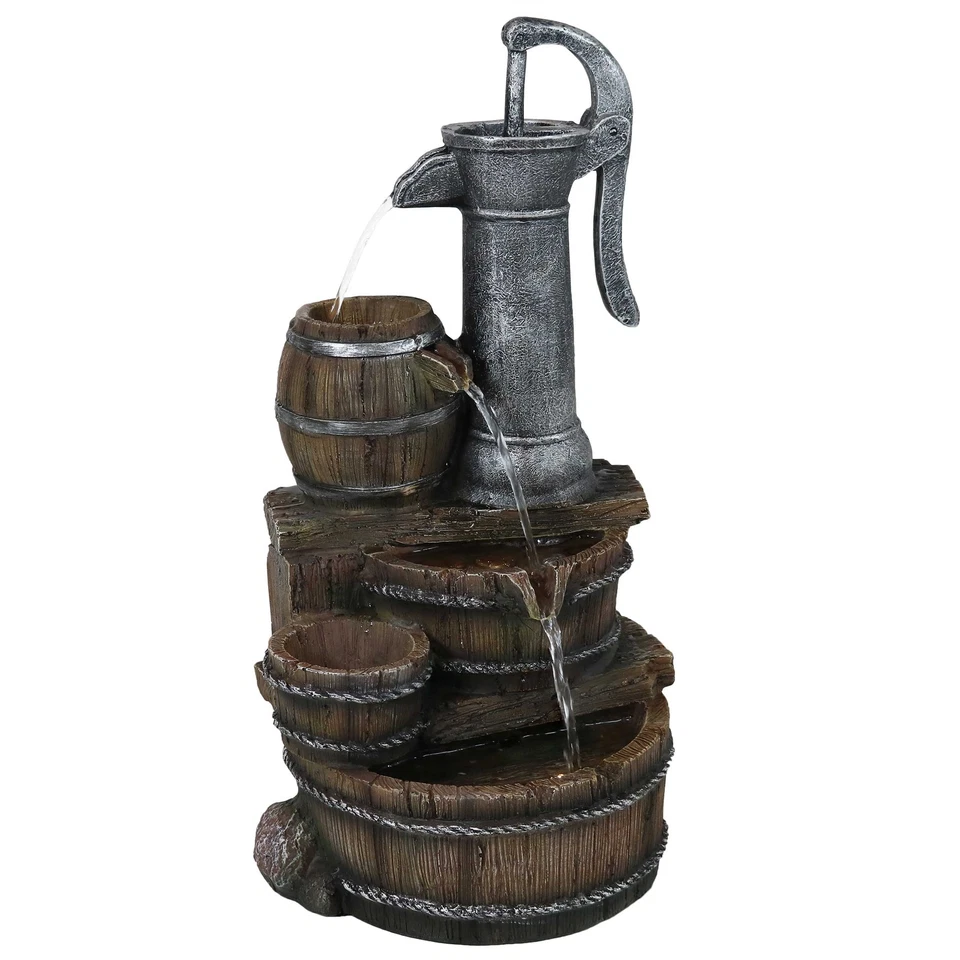 Cozy Farmhouse Pump/Barrel Water Fountain with LED Lights - 23 in by Sunnydaze - Image 2 of 4