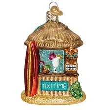 Old World Christmas Tiki Hut Glass Tree Ornament FREE BOX 20131
