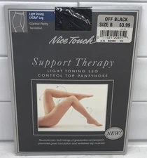Nice Touch Support Therapy Light Toning Leg Control Top Pantyhose Off Black B