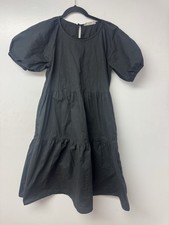 Everlane Puff Sleeve Tiered Dress XS Black 100% Cotton Minimalist Feminine T