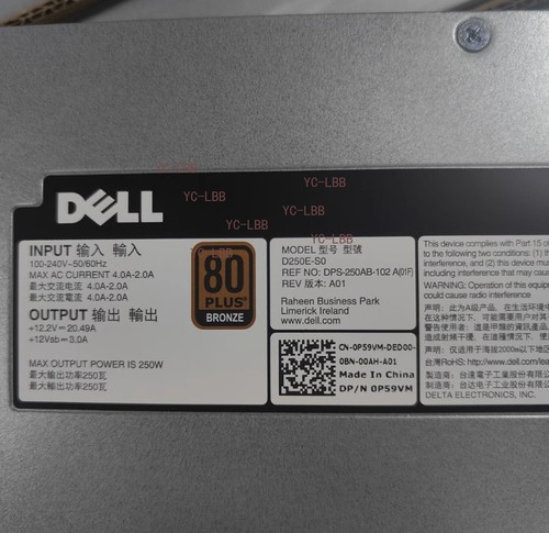 New 1pcs R230 power supply 250W D250E-S0 P59VM 0P59VM 9J6JG 09J6JG - 第 2/2 張圖片