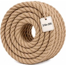Twisted Jute Rope 3/4 in x 20 ft Natural Thick Hemp Rope for DIY Crafts, Raili