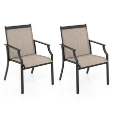 2 Piece Patio Dining Chairs Large Outdoor Chairs Breathable Seat & Metal Frame