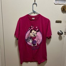 VINTAGE 80s Disney Designs Minnie Mouse T-shirt Pink Made in USA Womens Large