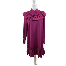 Vestido Trendyol Marca Fucsia Rosa Manga Larga Volantes Talla 42