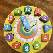 Melissa  Doug Wooden Shape Sorting Clock Learning Toy Numbers Shapes Time