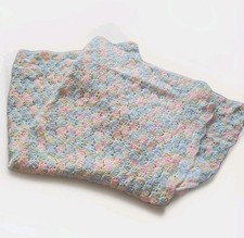 HANDMADE Crochet Baby Crib Blanket Throw Variegated Blue Pink Yellow Boy Girl