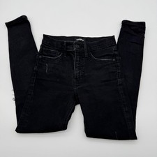Jeans Express ajustados tiro medio negros desgastados para mujer talla 0R denim rasgado