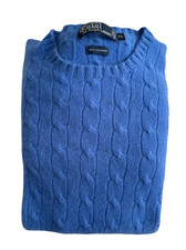 Polo Ralph Lauren Men's Cable-Knit Cashmere Sweater Blue Crewneck -XL