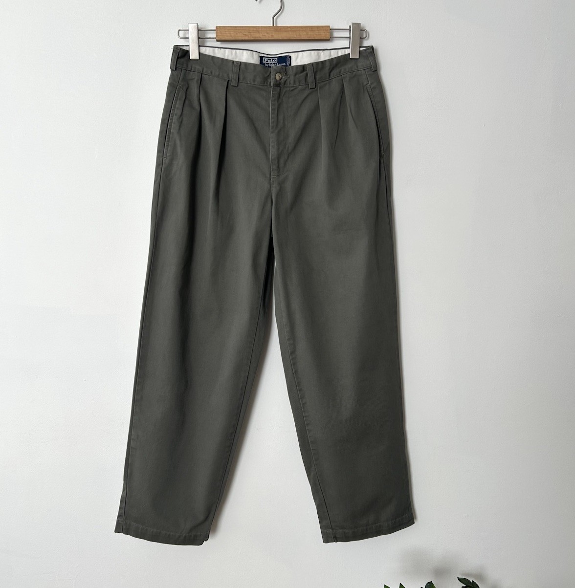 Vintage 90s Polo Ralph Lauren Baggy Loose Chino Pants Pleated Green Mens 35x30