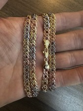 18 Carat Gold Filled 7mm 24in Tricolour Necklace Made In Italy,none Tarnish