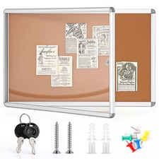 36" x 24" Lockable Enclosed Cork Bulletin Board, Weather Resistant Wall Mount...