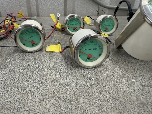 5 Gauge Set Dash Street Rod Hot Rod Universal Gauge Set Green Background Used - Picture 2 of 11