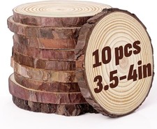 Unfinished Natural Wood Slices 3.5-4 Inch, 10 PCS round Wooden Discs with Tree B