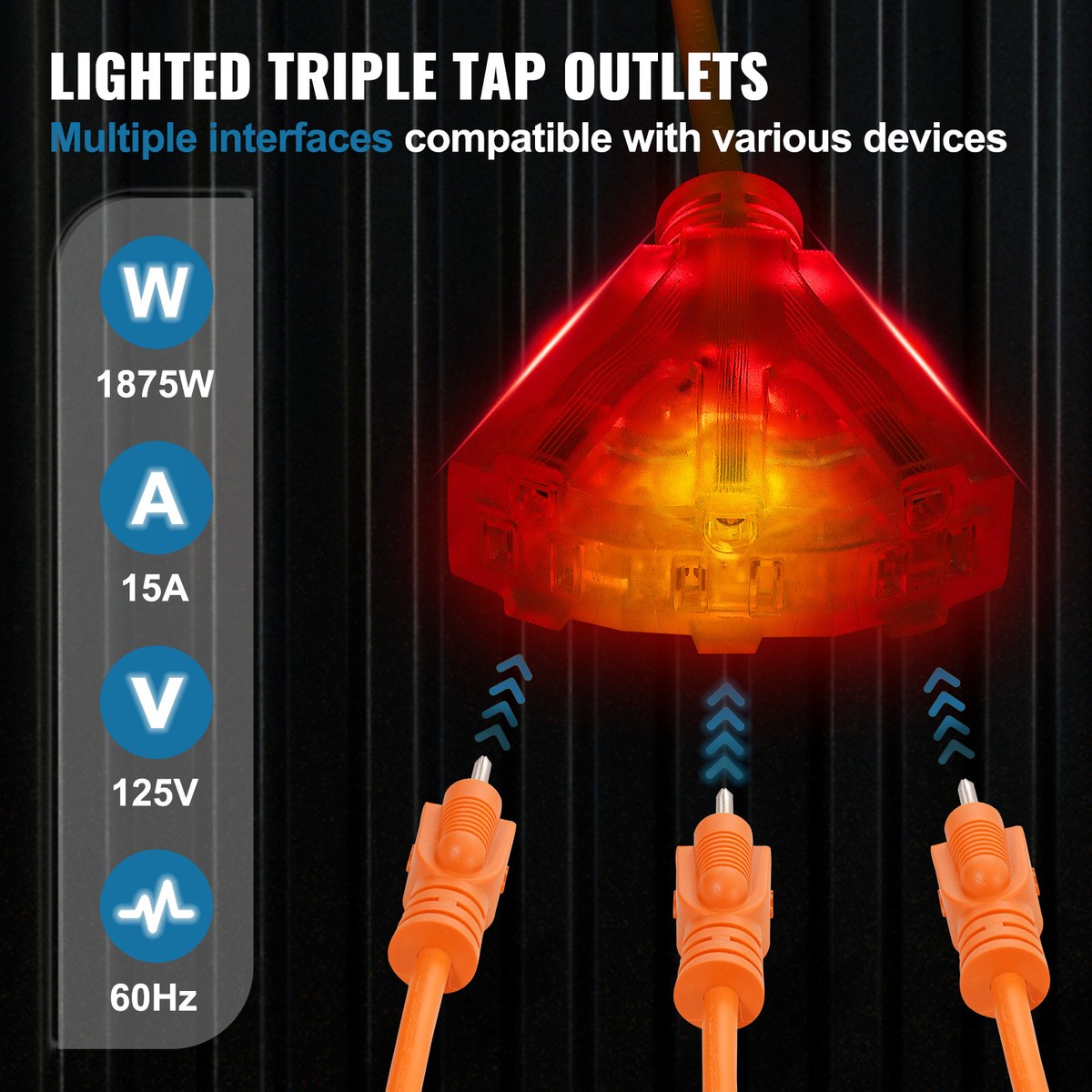 Extension Cord Reel 80FT 12AWG Heavy Duty Lighted Outlets Red