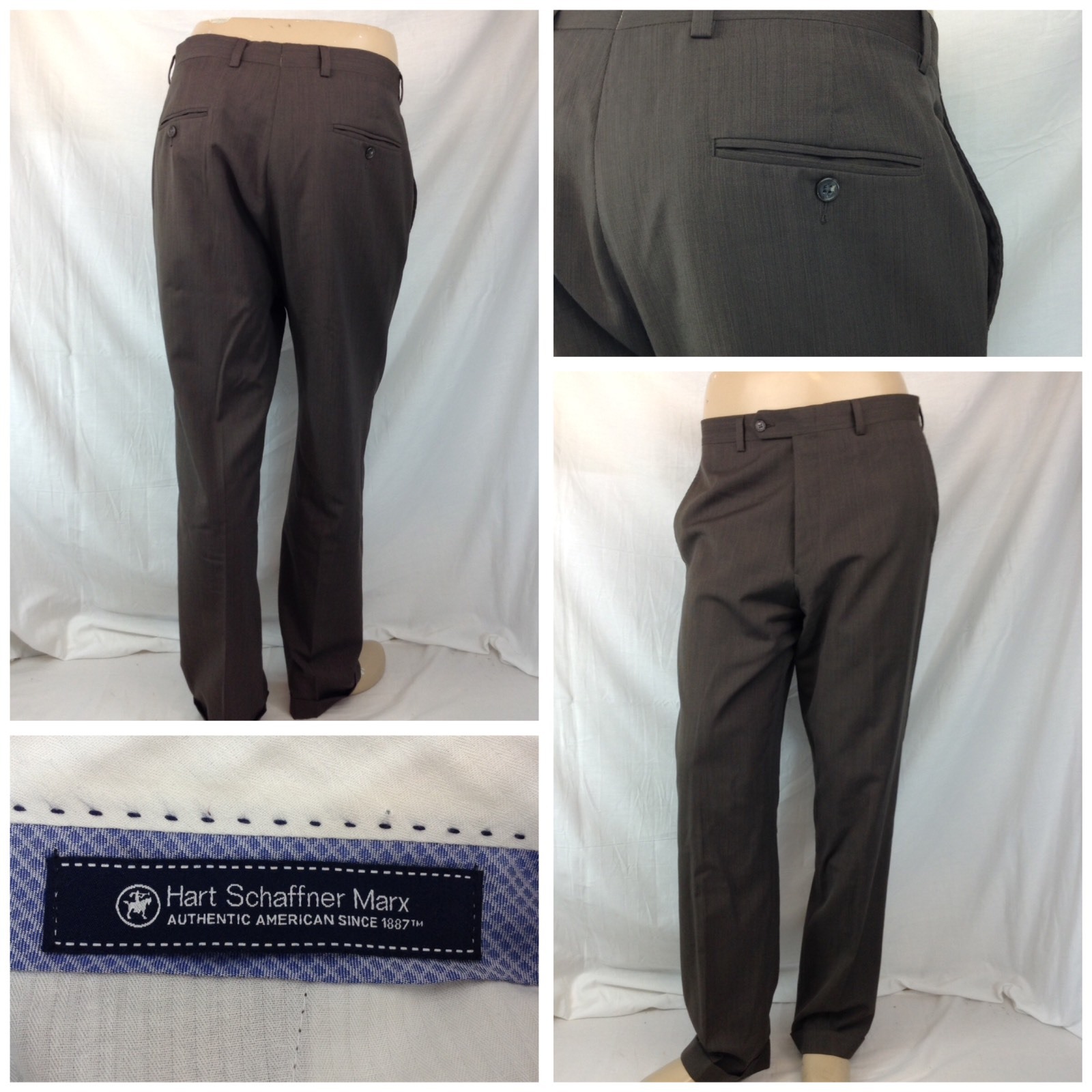 Hart Schaffner Marx Pants 34x31 Brown 100% Wool Flat Front Worn Once F6095 YGI Hart Schaffner Marx Pants 34x31 Brown 100% Wool Flat Front Worn Once F6095 YGI
