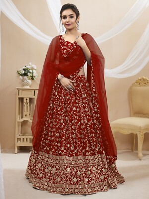 Fashionable Red Georgette Lehenga Choli With Net Dupatta For Girls Party  Wear