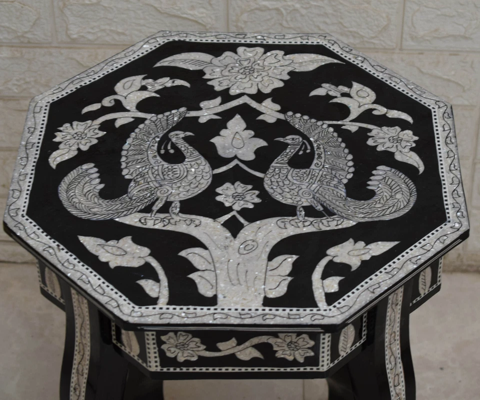 Handmade Octagonal 16" Wide Side Coffee Table, Persian Mother of Pearl Inlay - Image 2 of 4