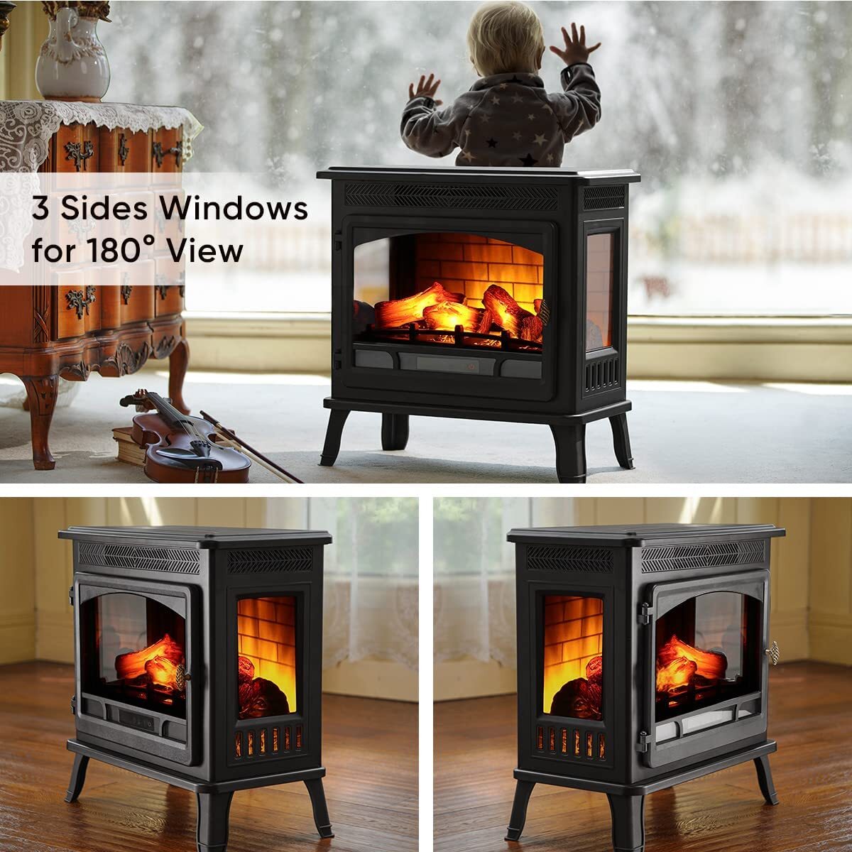 HEAO 1500W Remote Electric Fireplace 3D Infrared Fireplace Stove Heater  24u0026#034; US | eBay
