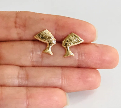 10K massive Gelbgold Nofretete Ohrstecker Ägyptische Königin 13mmx11mm - 10SE2197