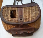 Vintage Wicker Fishing Creel With Leather Pouch