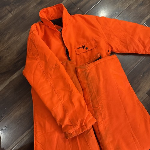 Winchester Fluorescent Orange Rifle Hunting Deer Coveralls Large Preowned Cpix - Picture 10 of 11