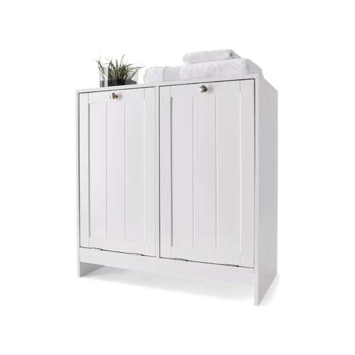 Tilt-Out White Laundry Hamper Cabinet Storage Shelf Washing Clothes Free Postage - Picture 3 of 10