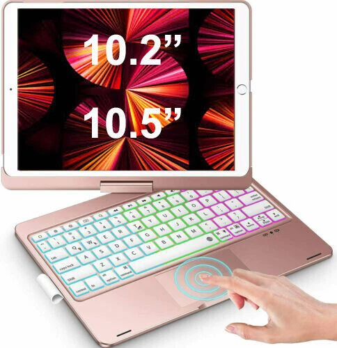 For 10.2" iPad 9th/8th/7th Gen 2021 Smart Touchpad Keyboard Case with Rotate US - Image 3 of 4