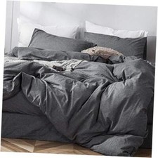Bedding Duvet Cover Set 100 Washed Cotton Linen Like Textured King Dark Grey