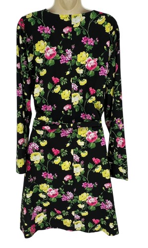 Bata Lane Bryant Negra Colorida Floral L/S Bolsillos Ligera con Cinturón Talla 18/20 - Imagen 12 de 17